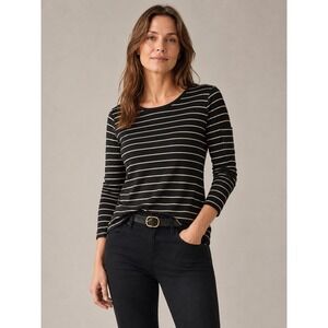 Lauren Ralph Lauren Womens Top M Black Gold Striped Metallic Long Sleeve Preppy